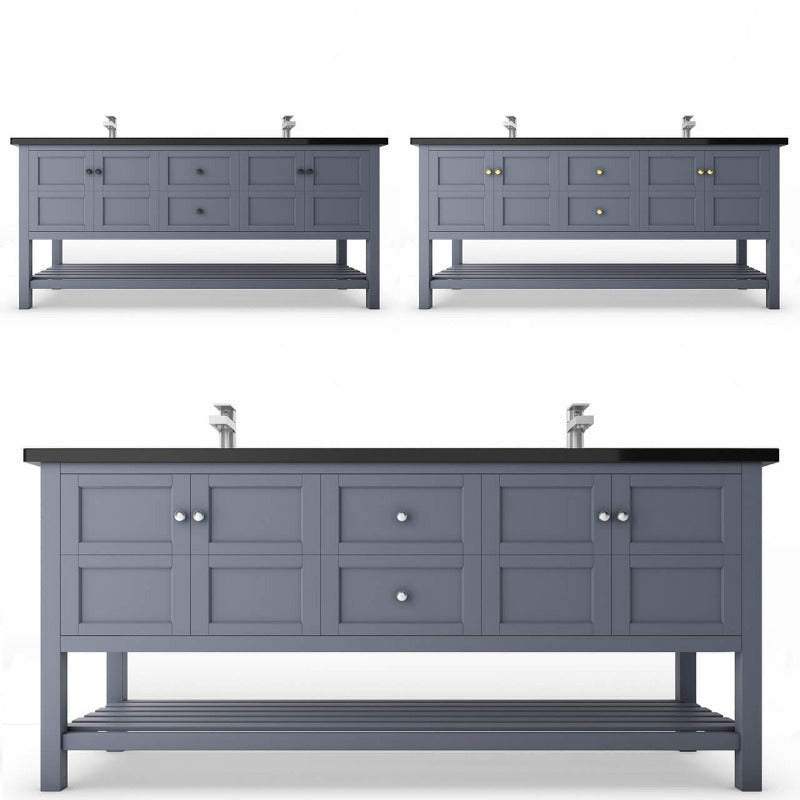 Gloria 72" ( White / Grey ) Vanity Set With White And Black Top