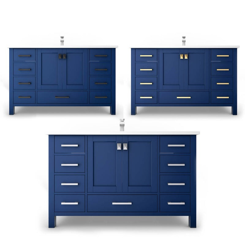 Ava 48" ( White / Grey / Blue ) Vanity Set with White And Black Top