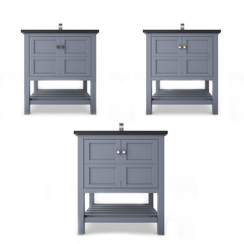 Gloria 30" (White / Grey ) Vanity Set With White And Black Top