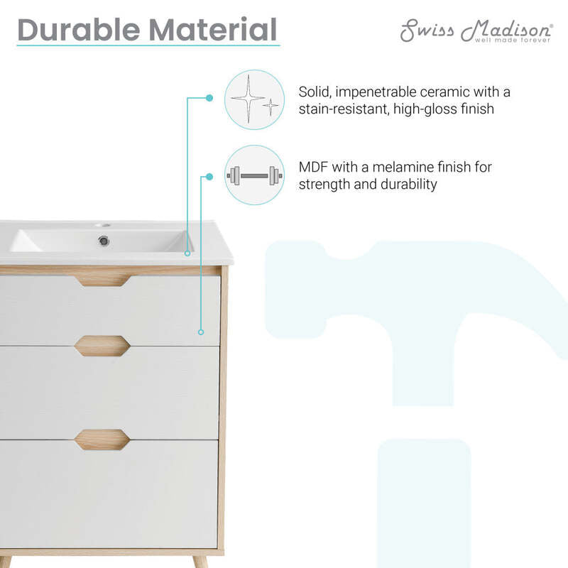 Swiss Madison Brusque 24" Bathroom Vanity in White Oak