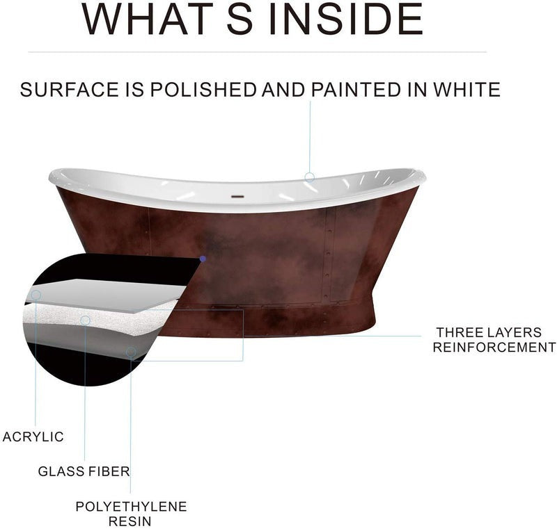 Heatgene 66' Acrylic Copper Skirt Free Standing Bathtub UPC Certified Bronze Finish HG509