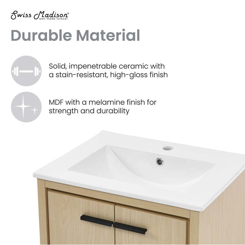 Swiss Madison Virage 24 Freestanding, Bathroom Vanity in Natural Oak