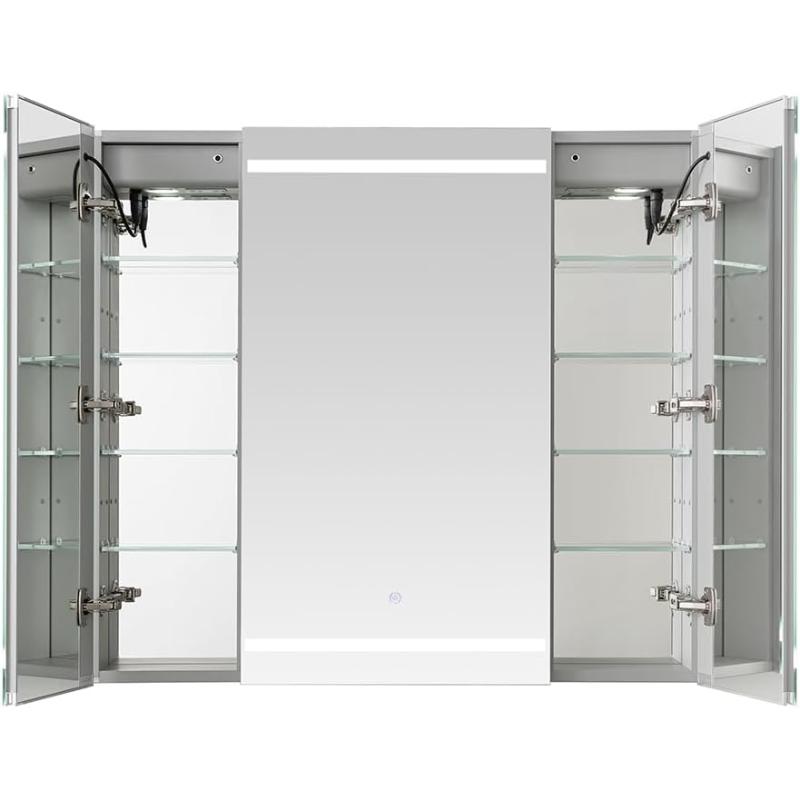 AQUADOM Royale Plus LED Lighted Triple Door Medicine Cabinet, Anti-Fog, Dimmable, Recessed or Surface 48" x 5" x 36"