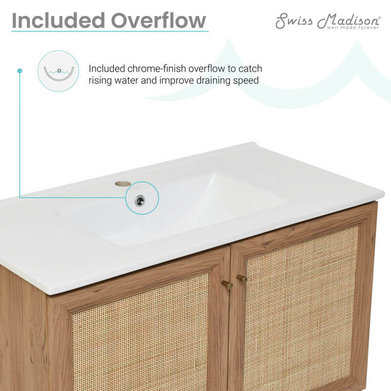 Swiss Madison Classé 36" Wall-Mounted Bathroom Vanity in Oak