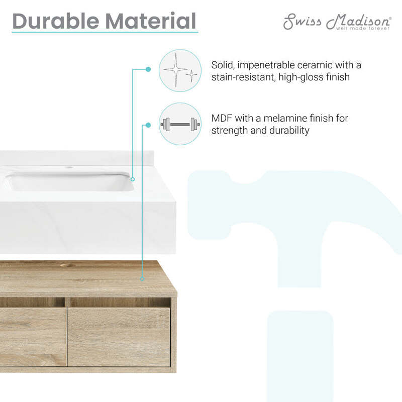 Swiss Madison Avancer 24" Wall-Mounted Bathroom Vanity in Calacatta and White Oak
