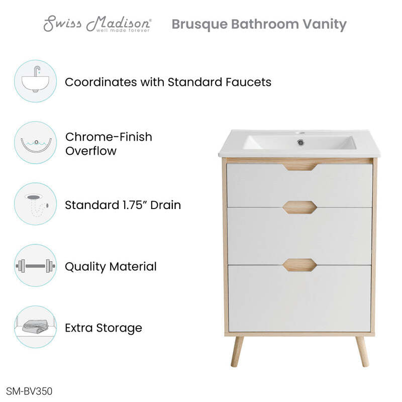 Swiss Madison Brusque 24" Bathroom Vanity in White Oak