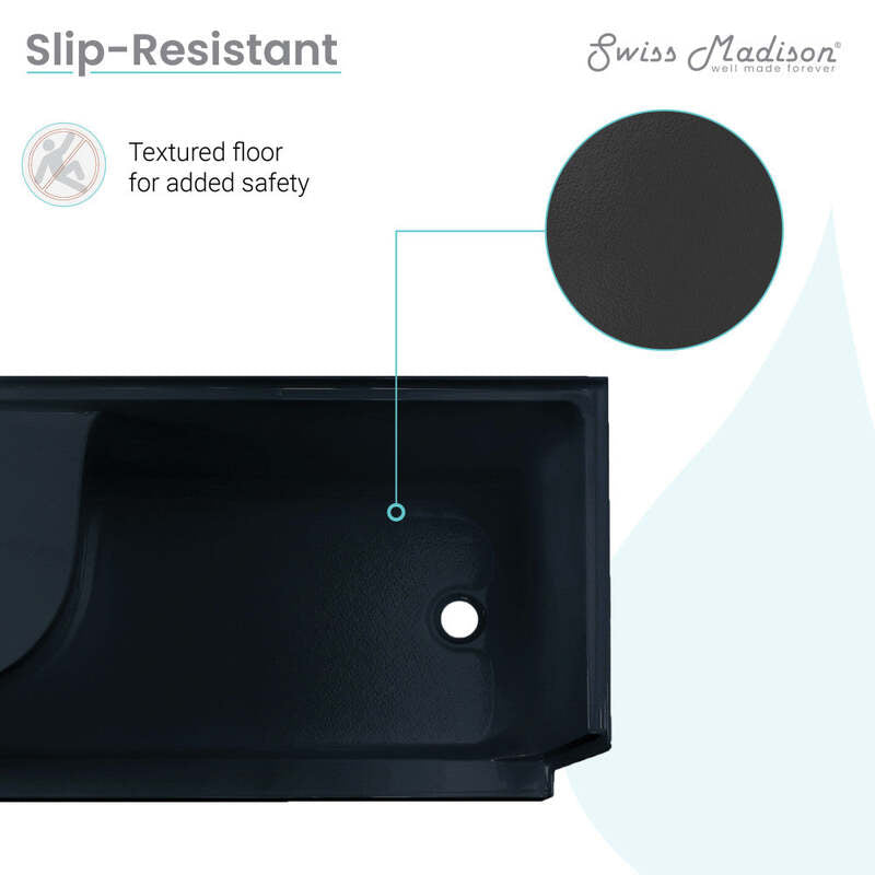 Swiss Madison Aquatique 60" x 32" Left Drain, Shower Base in Matte Black