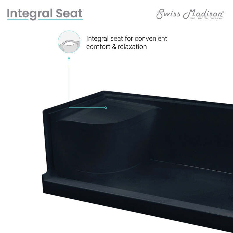 Swiss Madison Aquatique 60" x 32" Right Drain, Shower Base in Matte Black