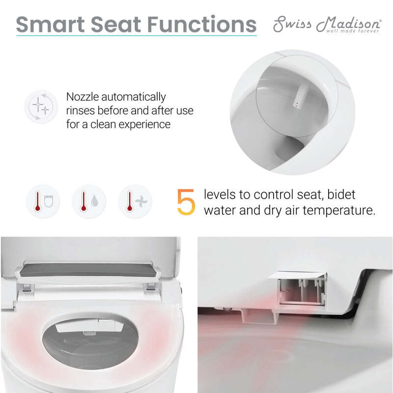 Swiss Madison Avancer Smart Tankless Elongated Toilet and Bidet, Touchless Vortex™ Dual-Flush 1.1/1.6 gpf