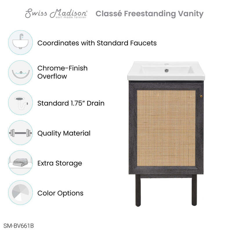 Swiss Madison Classé 18" Bathroom Vanity in Black