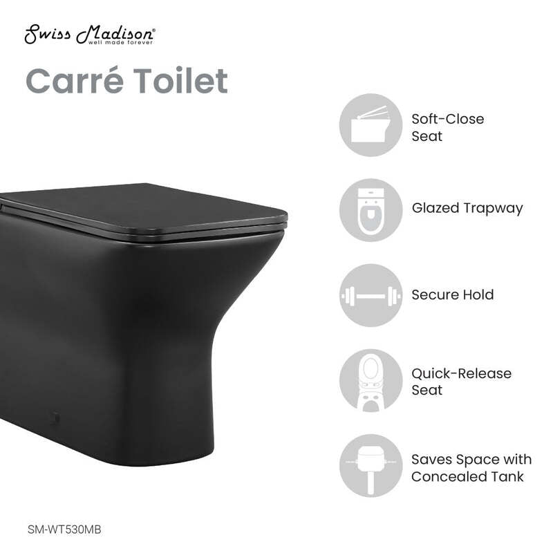 Swiss Madison Carré Back-to-Wall Elongated Toilet Bowl in Matte Black
