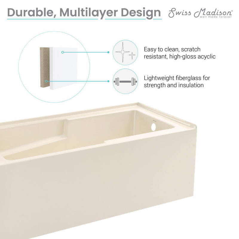 Swiss Madison Voltaire 60" X 32" Right-Hand Drain Alcove Bathtub with Apron in Bisque
