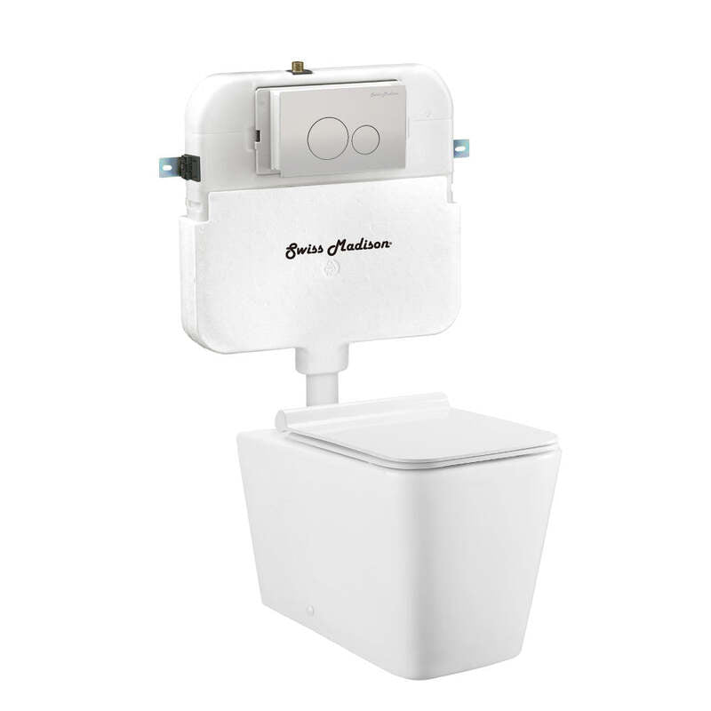 Swiss Madison Concorde Back to Wall Concealed Tank Toilet Bowl Bundle in Glossy White