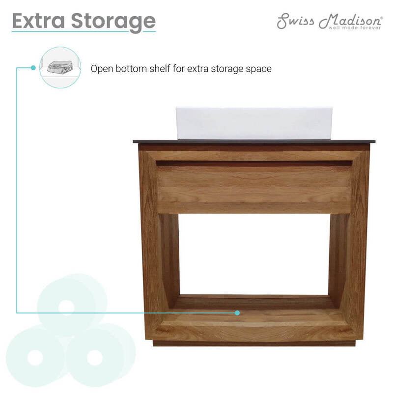 Swiss Madison Rennes 36" Reclaimed Wood Vanity in Walnut with Slate Countertop and Single Hole Vessel Sink