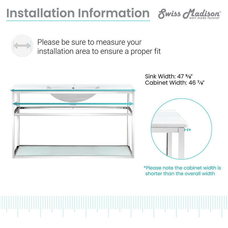 Swiss Madison Pierre 48 Single, Open Shelf, Chrome Metal Frame Bathroom Vanity
