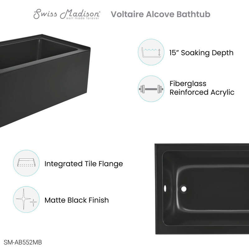 Swiss Madison Voltaire 48" X 32" Left-Hand Drain Alcove Bathtub with Apron in Matte Black