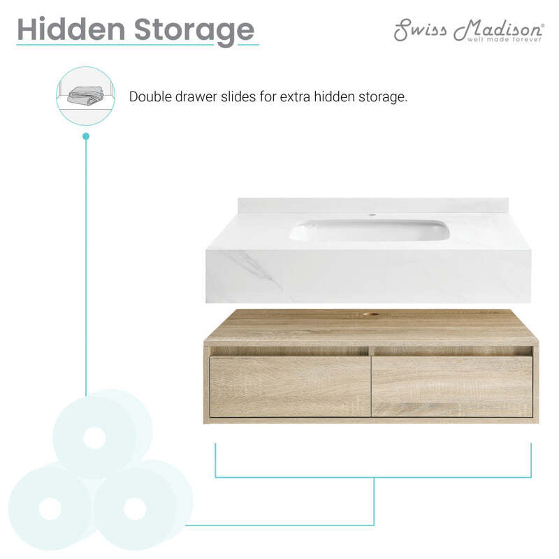 Swiss Madison Avancer 36" Wall-Mounted Bathroom Vanity in Calacatta and White Oak