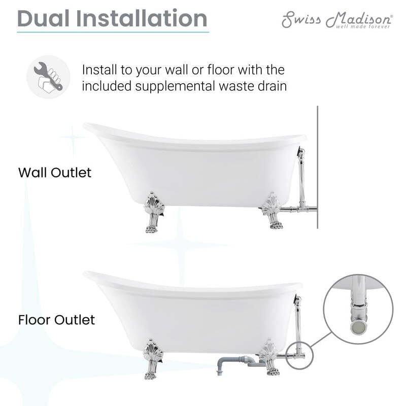 Swiss Madison Cache Single Slipper, Clawfoot Soaking Acrylic Bathtub, Chrome Clawfoot