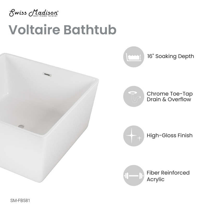 Swiss Madison Voltaire 47" Square Freestanding Bathtub