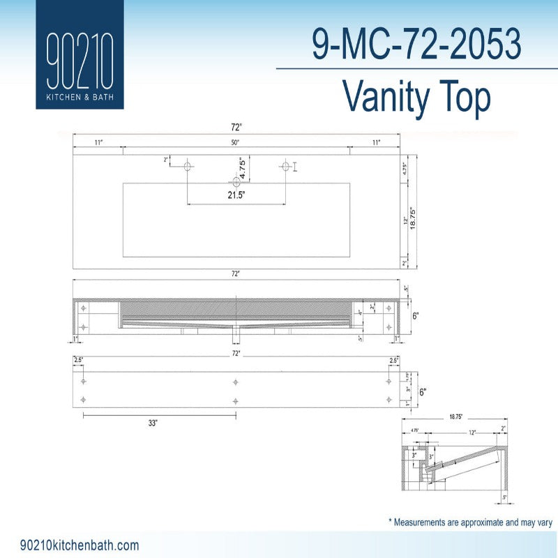 Kern 72" Grey Vanity Set with ( White / Grey / Black ) Top