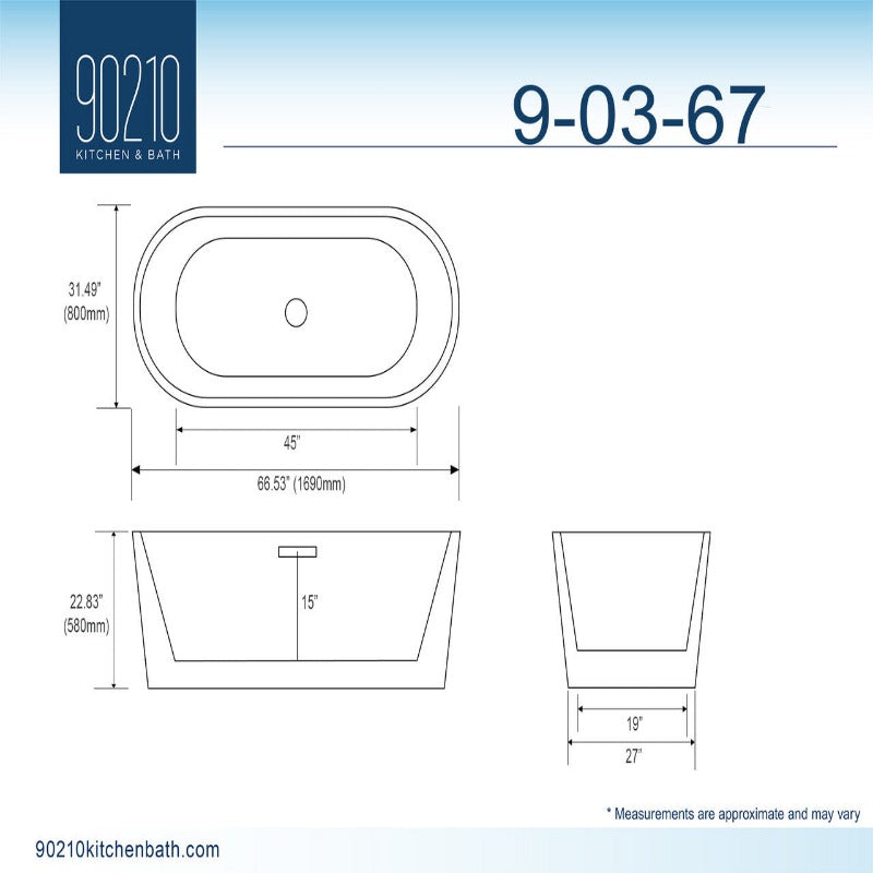 Christina 67" Freestanding Acrylic Soaking Bathtub ( White / Black )
