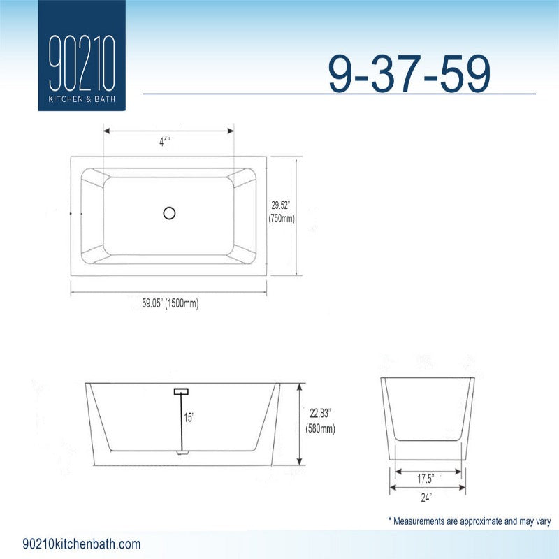 Britney 59" Freestanding Acrylic Soaking Bathtub (White / Black)