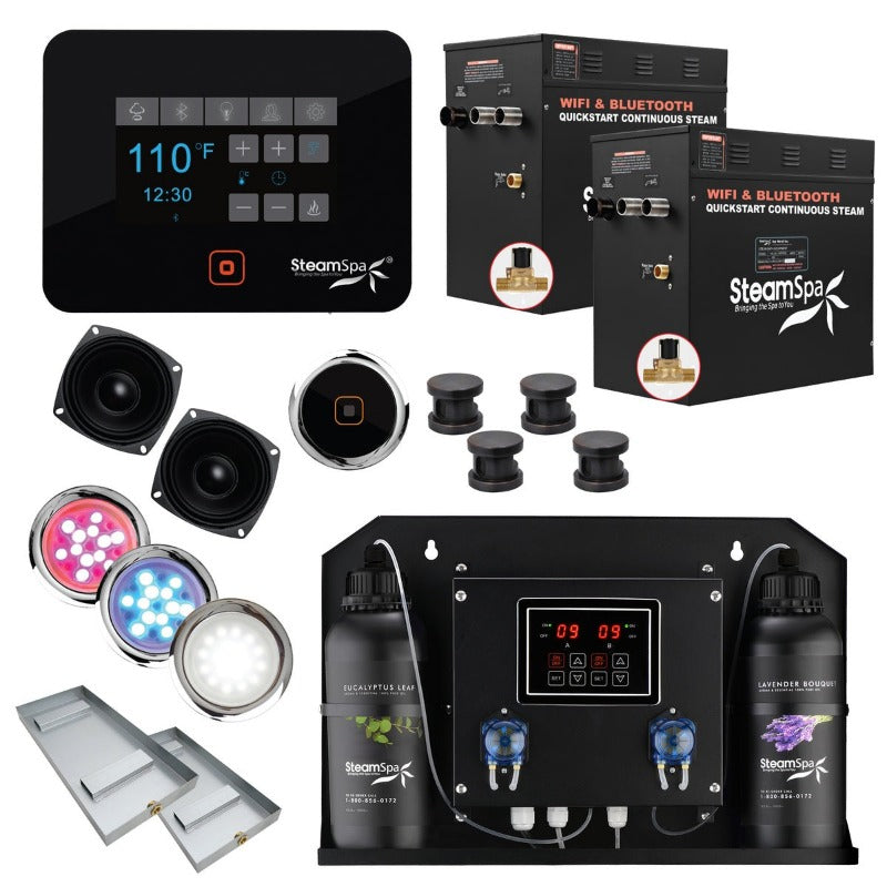 SteamSpa Black Series 2 x 12kW QuickStart Steam Bath Generator Package with Dual Aroma Pump