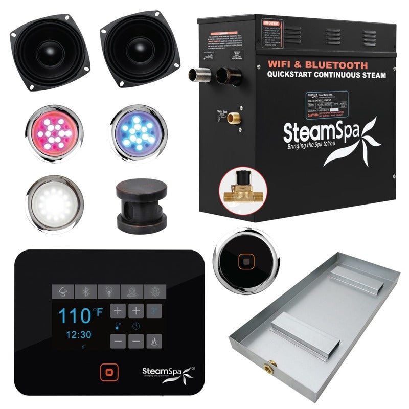 SteamSpa Black Series Bluetooth/WiFi 6kW QuickStart Steam Bath Generator Package