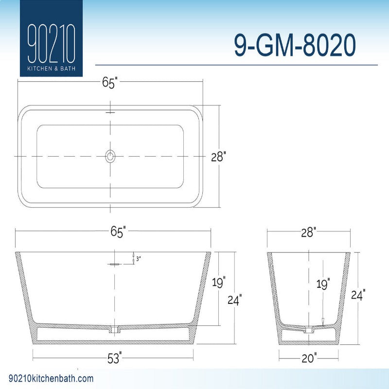 Corona 65" Freestanding Solid Surface Bathtub