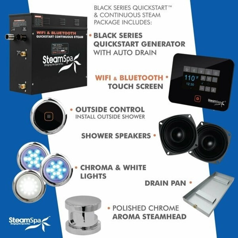 6kW QuickStart Steam Bath Generator with Dual Aroma Pump in Polished Chrome
