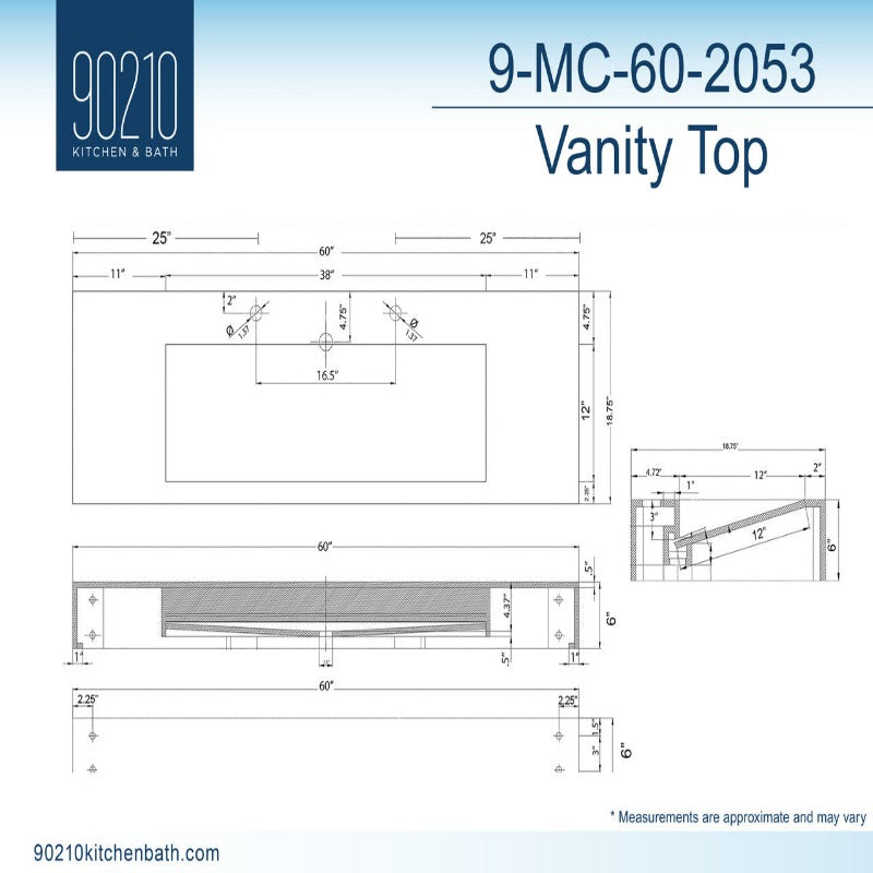 Kern 60" White Vanity Set with ( White / Grey / Black ) Top