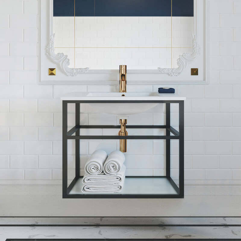 Swiss Madison Pierre 30 Single, Open Shelf, Matte Black Metal Frame Bathroom Vanity