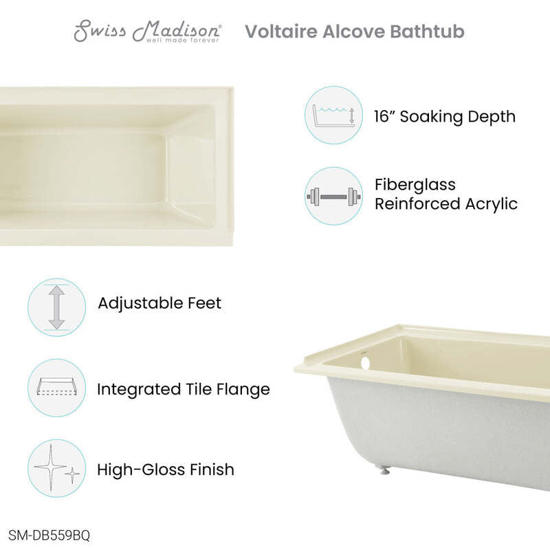Swiss Madison Voltaire 60" X 30" Left-Hand Drain Alcove Bathtub in Bisque