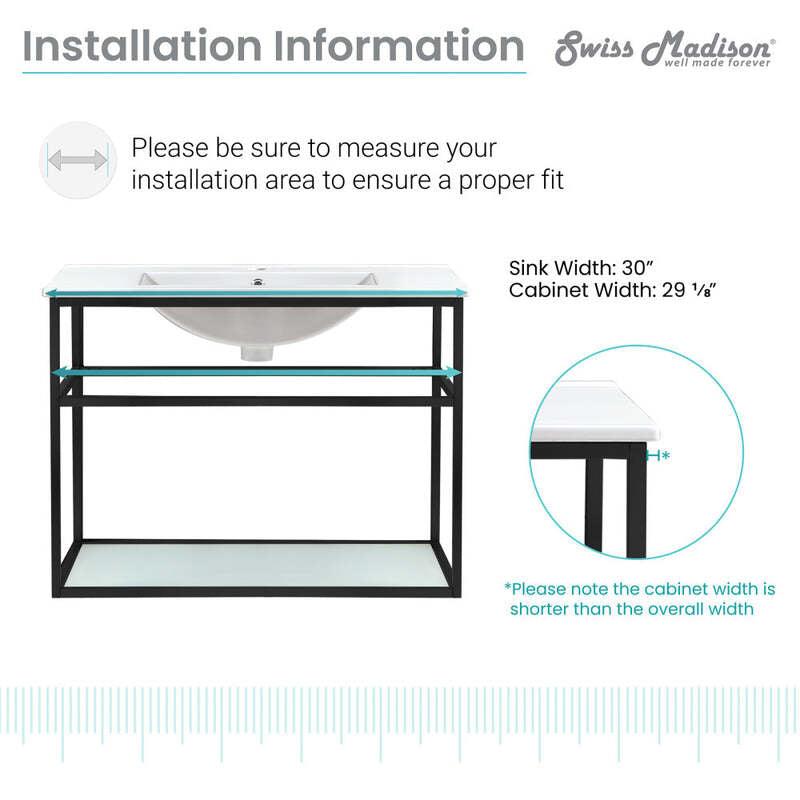 Swiss Madison Pierre 30 Single, Open Shelf, Matte Black Metal Frame Bathroom Vanity