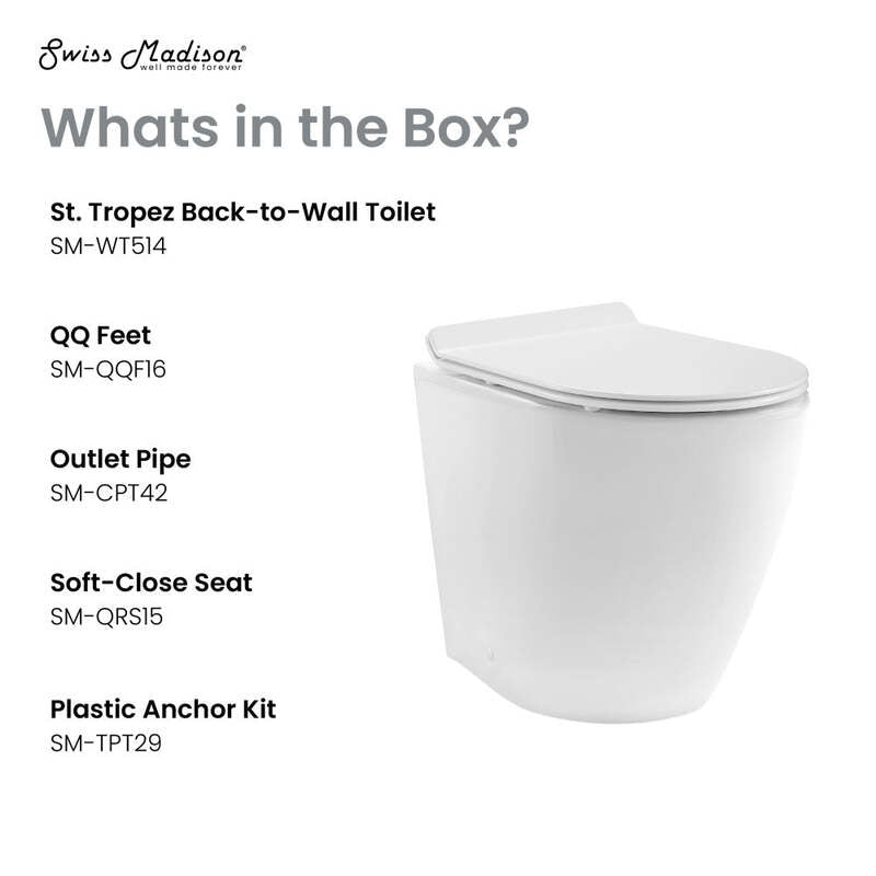 Swiss Madison St. Tropez Back to Wall Concealed Tank Toilet Bowl Bundle in Glossy White