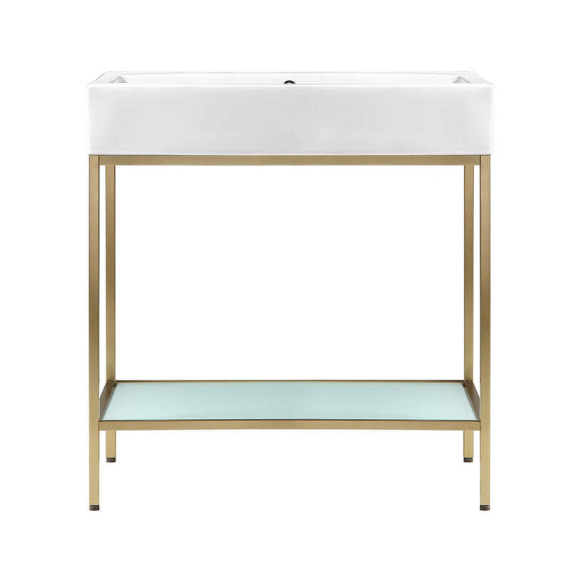 Swiss Madison Pierre 32 Single, Freestanding, Open Shelf, Gold Metal Frame Bathroom Vanity