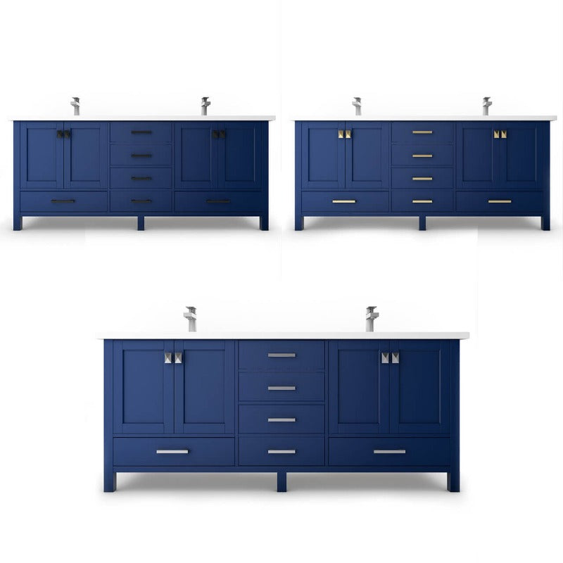 Ava 72" ( White / Grey / Blue ) Vanity Set with White And Black Top