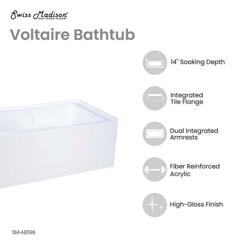 Swiss Madison Voltaire 48 x 30" Left-Hand Drain Alcove Integrated Armrest Bathtub with Apron