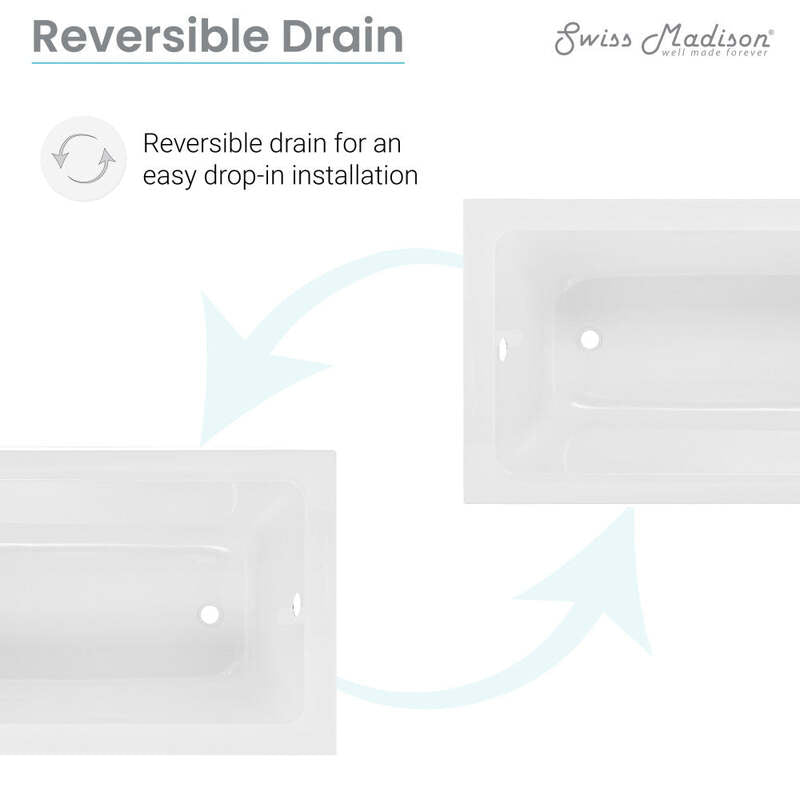 Swiss Madison Voltaire 48" x 32" Reversible Drain Drop-In Bathtub