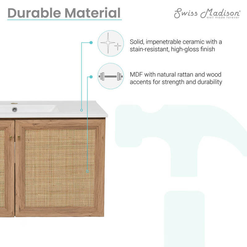 Swiss Madison Classé 36" Wall-Mounted Bathroom Vanity in Oak