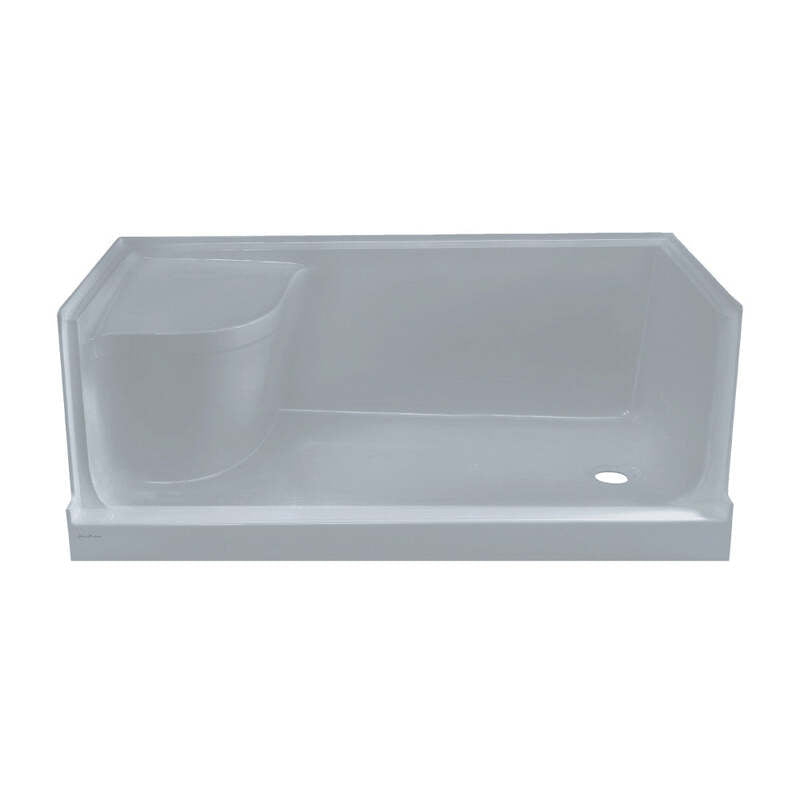 Swiss Madison Aquatique 60 X 32 Single Threshold Shower Base With Right Hand Drain and Integral Left Hand Seat in Grey
