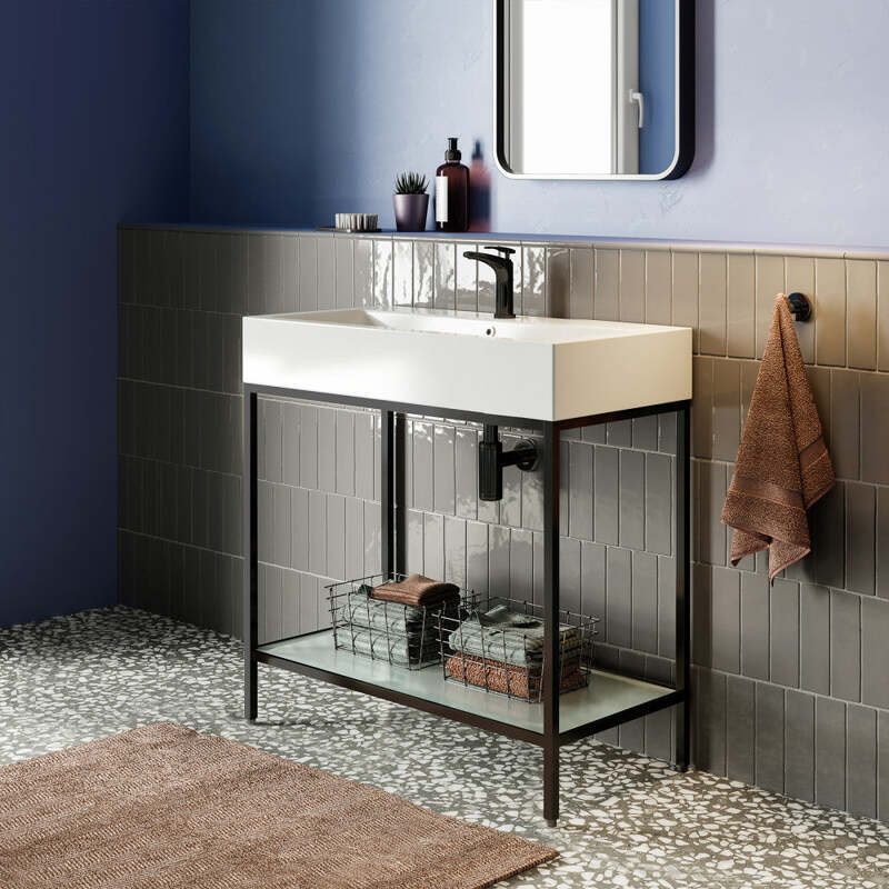 Swiss Madison Pierre 32 Single, Freestanding, Open Shelf, Matte Black Metal Frame Bathroom Vanity