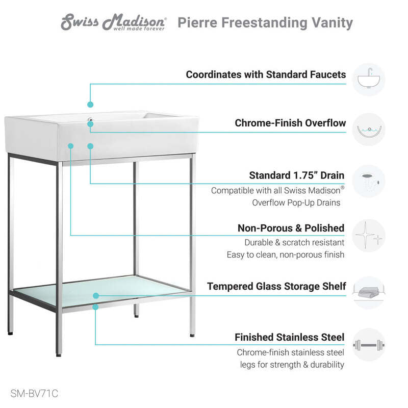 Swiss Madison Pierre 24 Single, Freestanding, Open Shelf, Chrome Metal Frame Bathroom Vanity