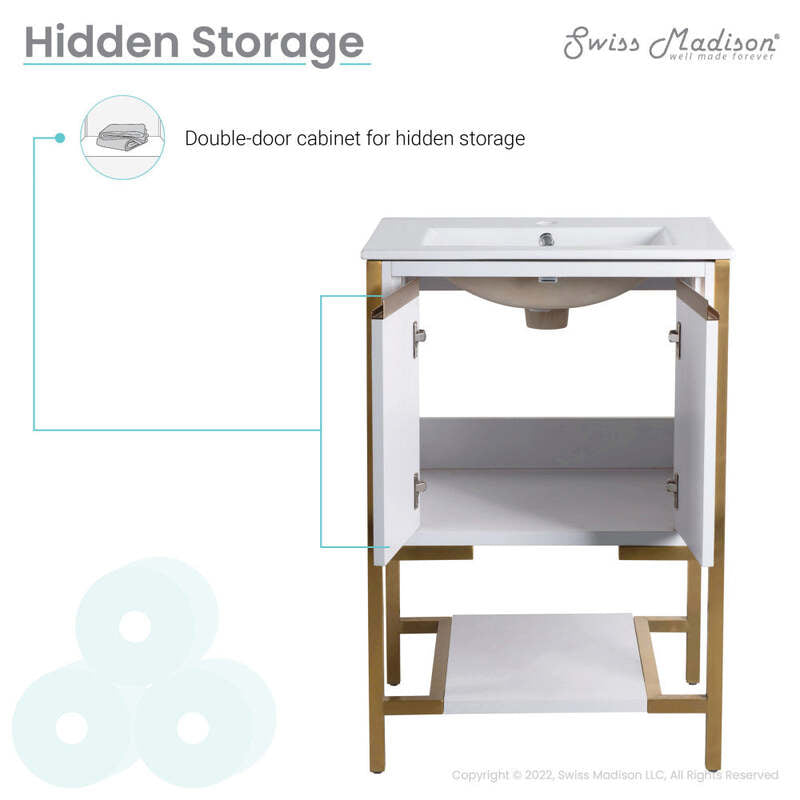 Swiss Madison Marseille 24" Bathroom Vanity in White and Brushed Gold