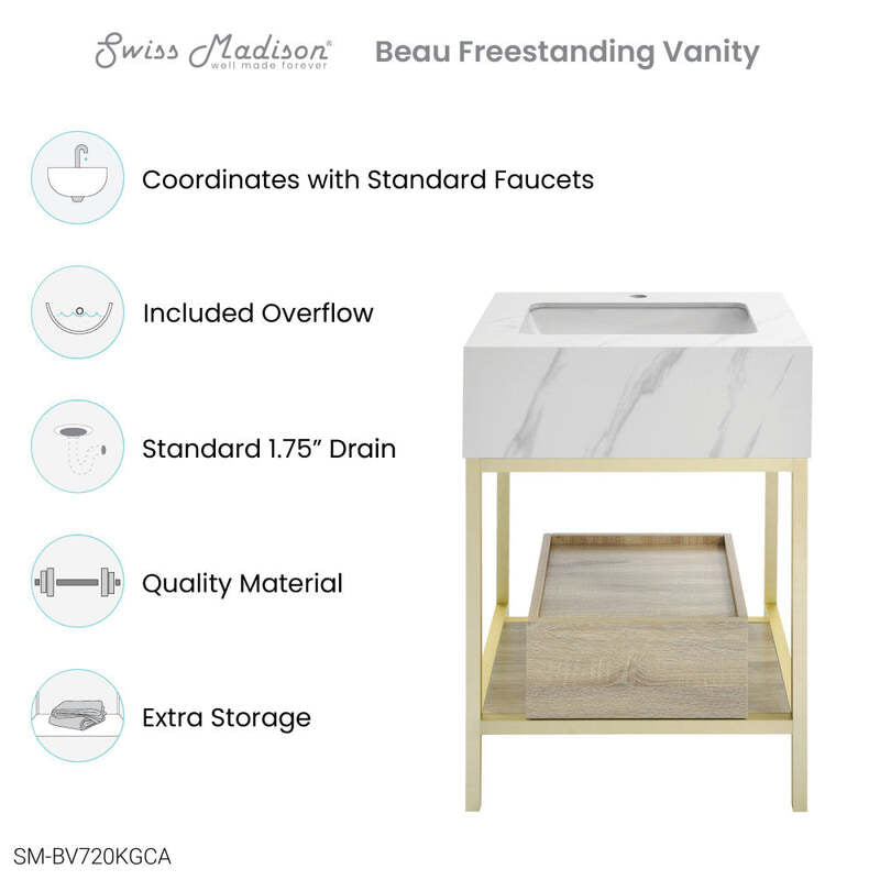 Swiss Madison Beau 24" Freestanding, Bathroom Vanity in Oak and Calacatta