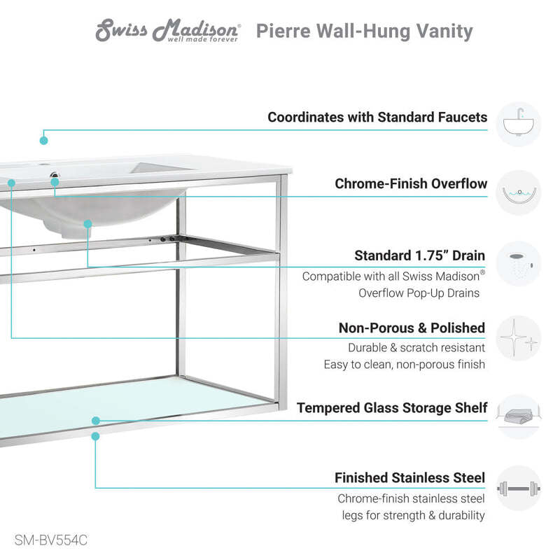 Swiss Madison Pierre 48 Single, Open Shelf, Chrome Metal Frame Bathroom Vanity