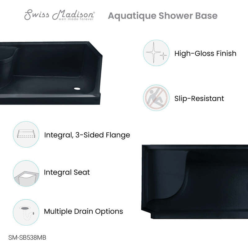 Swiss Madison Aquatique 60" x 32" Left Drain, Shower Base in Matte Black