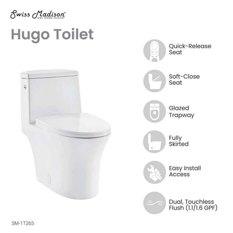 Swiss Madison Hugo One-Piece Elongated Toilet Dual-Flush 1.1/1.6 gpf, Touchless