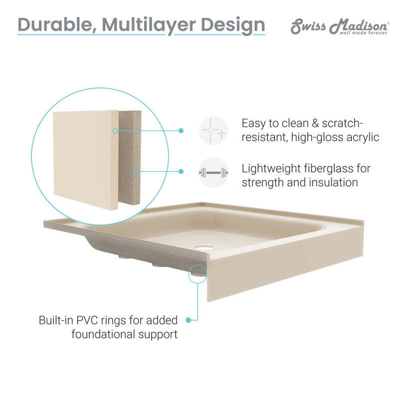 Swiss Madison Voltaire 48 x 36 Single-Threshold, Left-Hand Drain, Shower Base in Biscuit