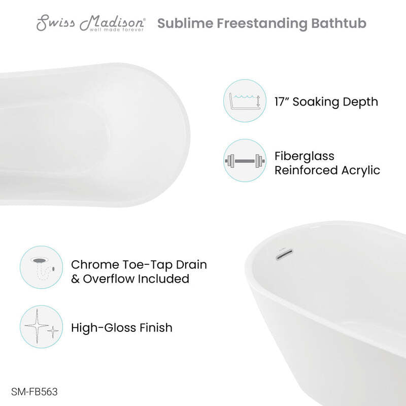 Swiss Madison Sublime 60" Single Slipper Freestanding Bathtub